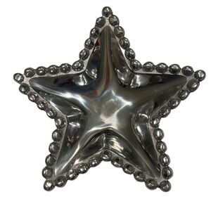 Artimino Silver Beaded Star Platter Trinket Dish Tarnish-Free Polished Aluminum